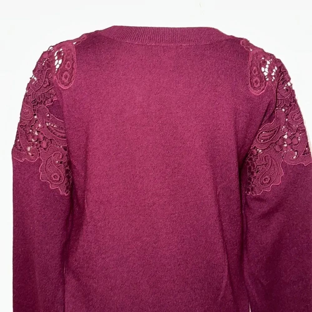 Ted Baker 3 M Tae Burgundy Scoop Neck Merino Wool Shoulder Lace KnitโSweater - Picture 5 of 15